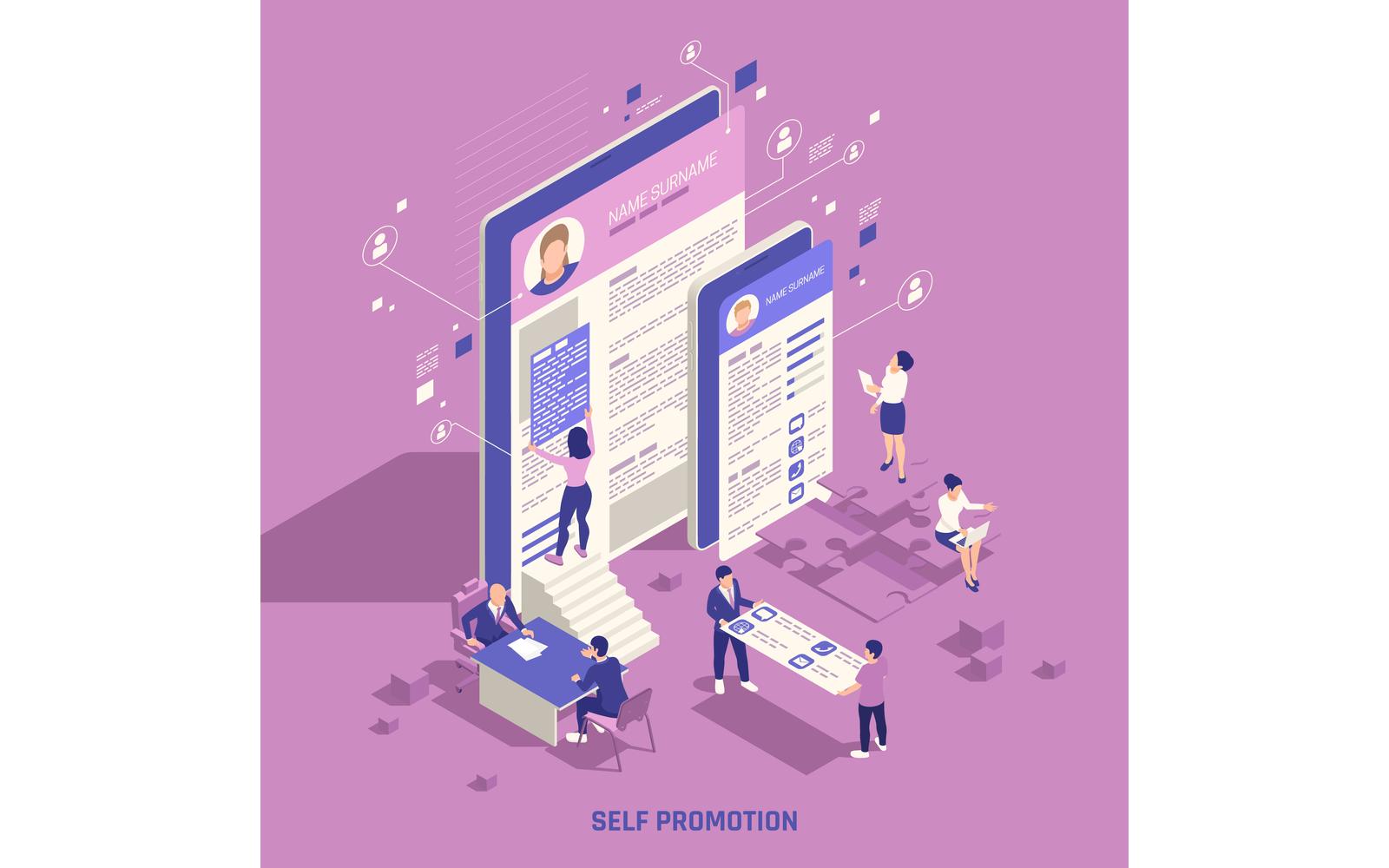 Self Promotion Branding Isometric 210110112 Vector Illustration Concept