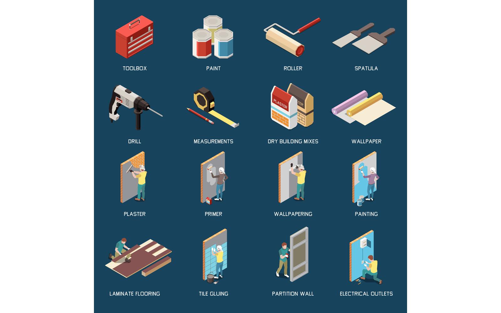 Diy Renovation Isometric Set 210110901 Vector Illustration Concept