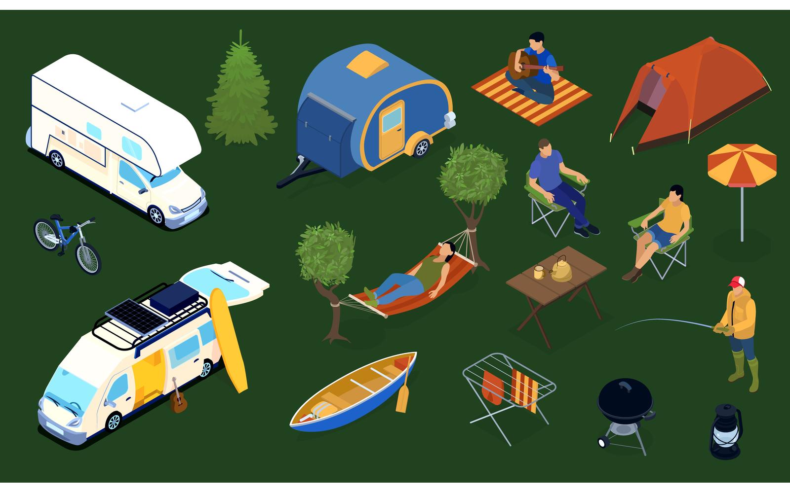 Isometric Trailer Park People Set 210103211 Vector Illustration Concept