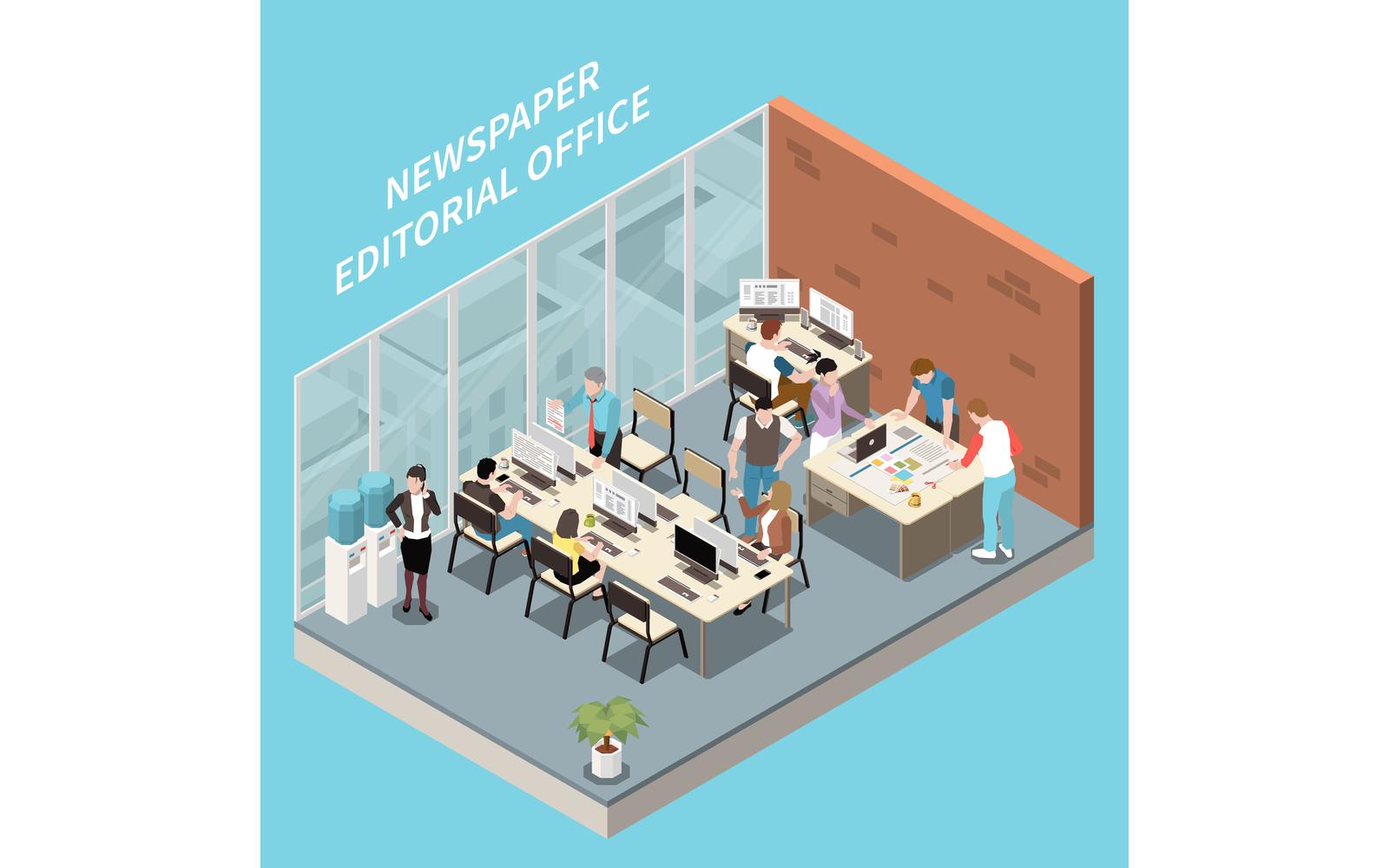Newspaper Editorial Office Publishing Isometric 210110914 Vector Illustration Concept