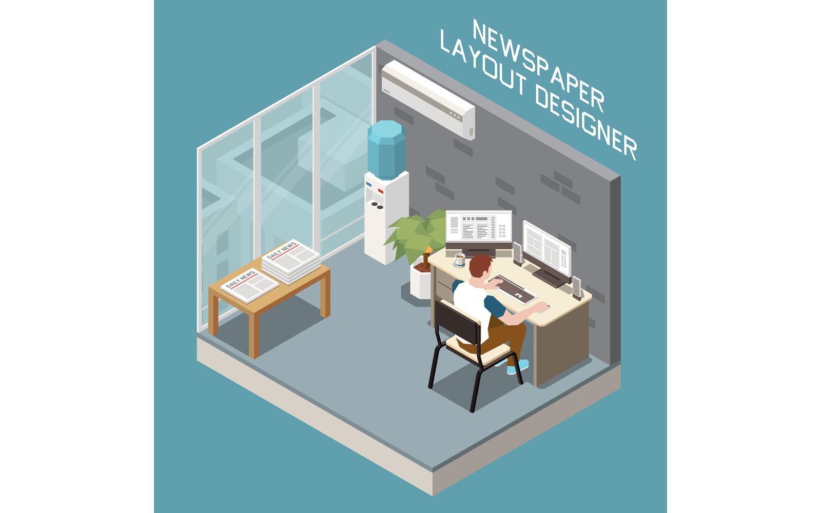 Newspaper Editorial Office Publishing Isometric 210110913 Vector Illustration Concept