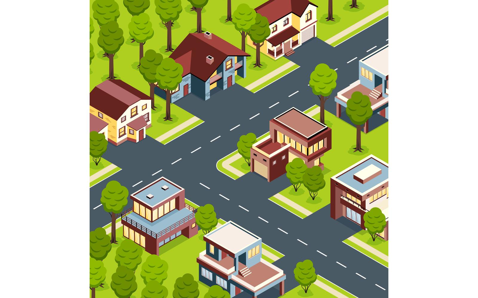 Isometric Modern Suburban Houses Landscape 210110525 Vector Illustration Concept