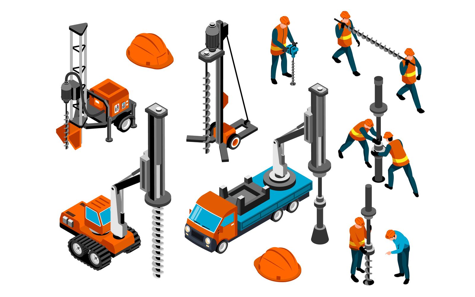 Isometric Driller Engineer Set 210110517 Vector Illustration Concept