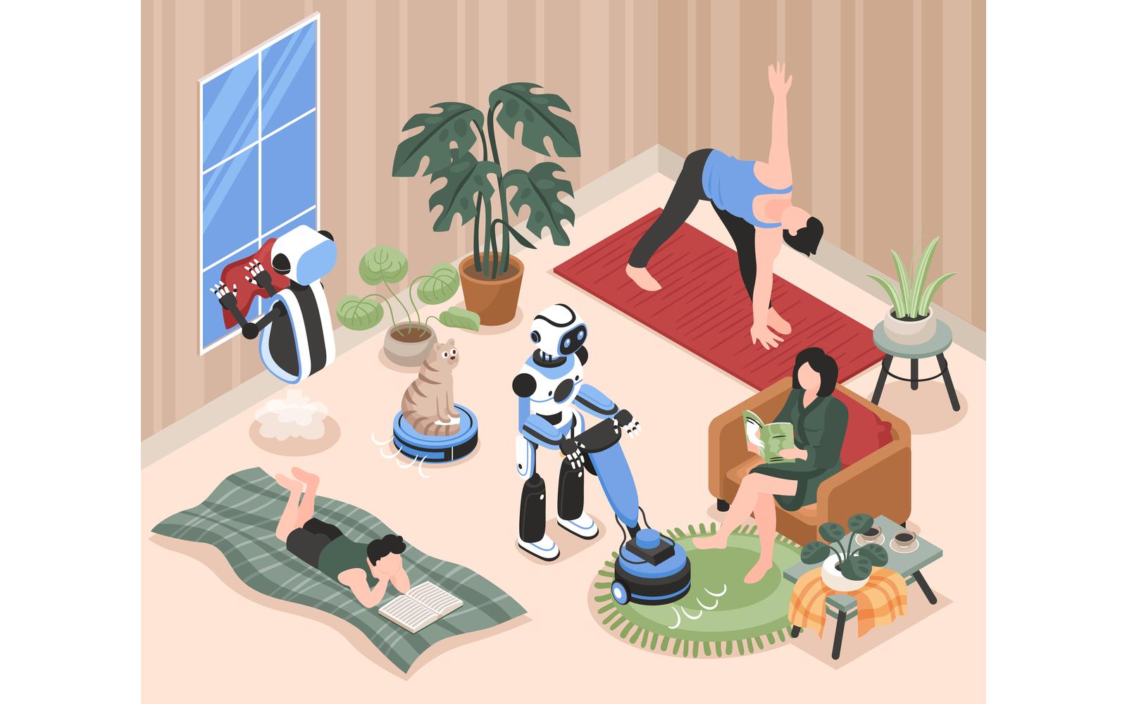 Isometric Robot Housework Illustration 210112153 Vector Illustration Concept