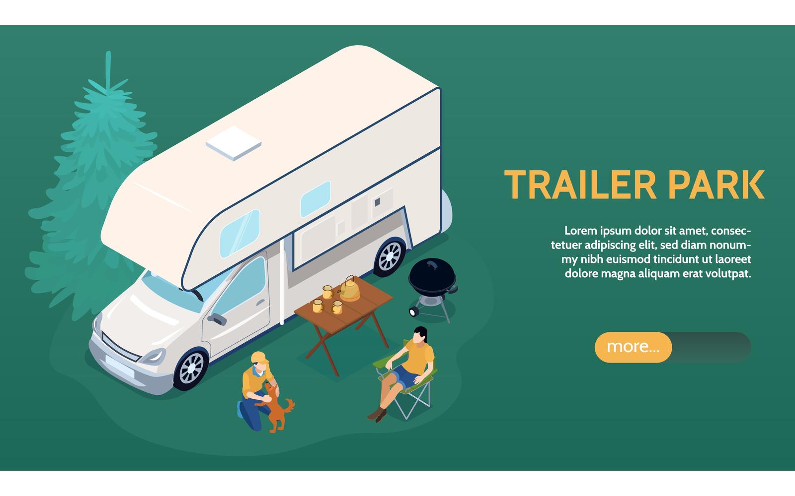 Isometric Trailer Park Horizontal Banner 210103215 Vector Illustration Concept