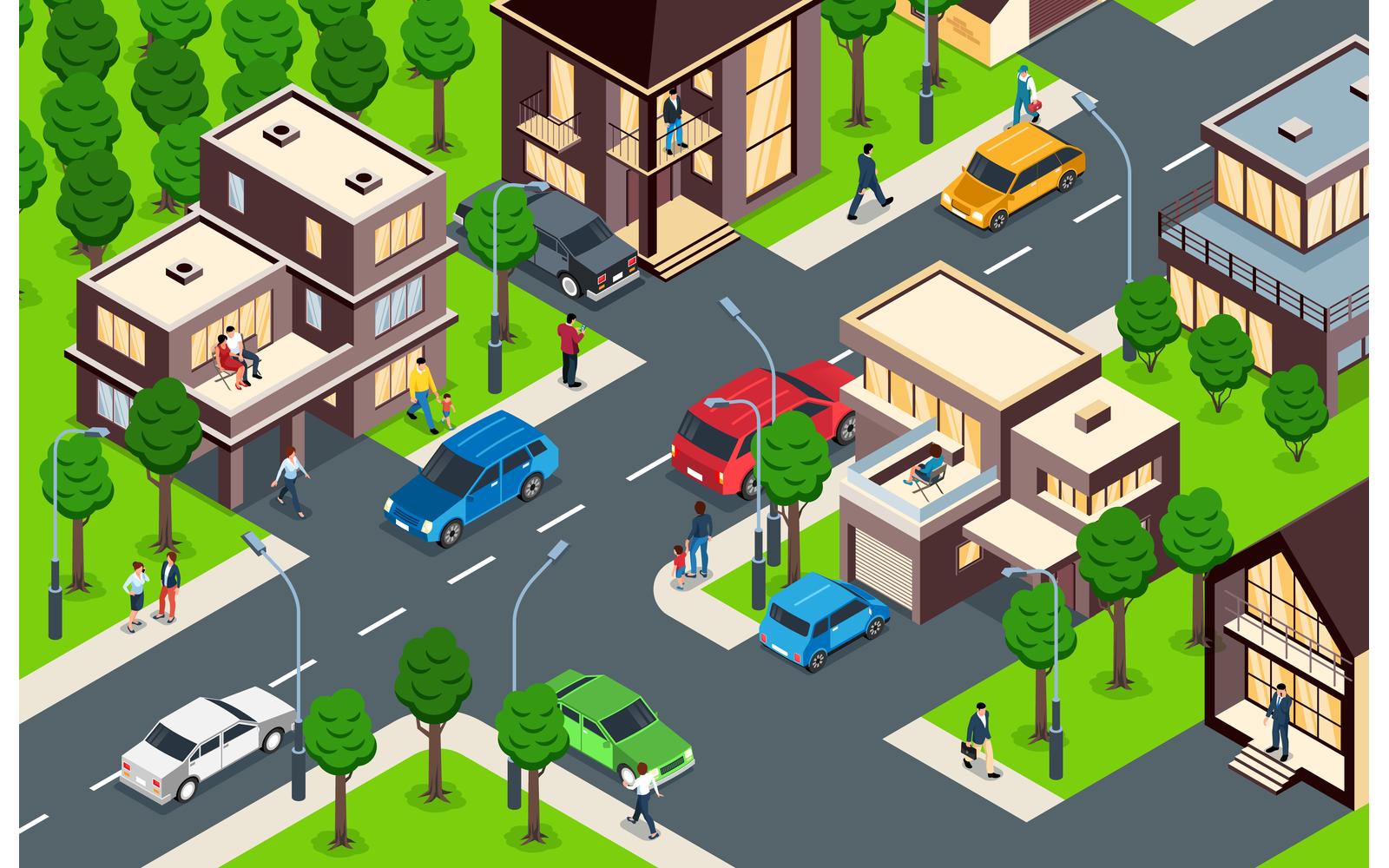 Isometric Modern Suburban Houses Illustration 210110526 Vector Illustration Concept