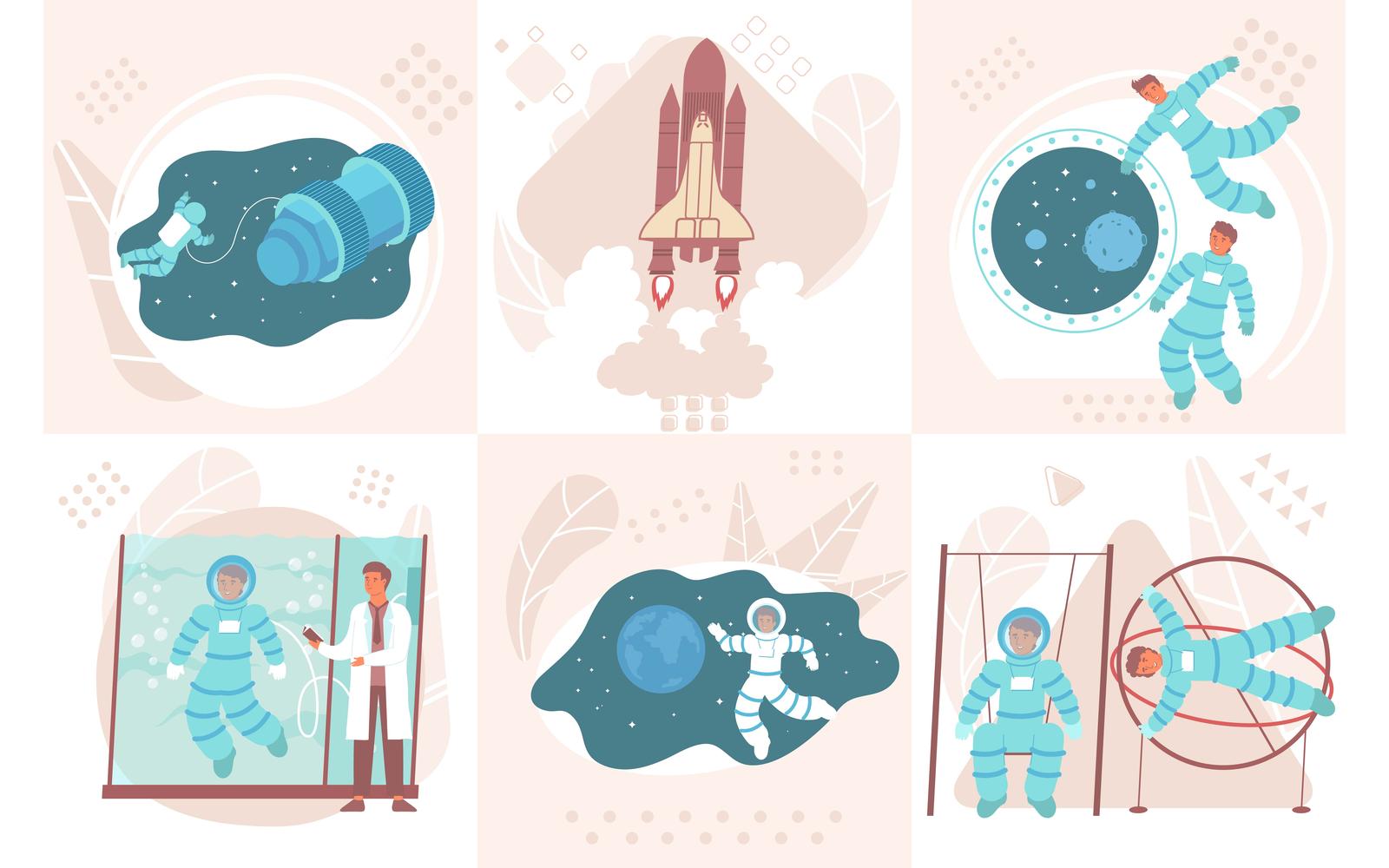 Astronaut Composition Set Flat 210150619 Vector Illustration Concept