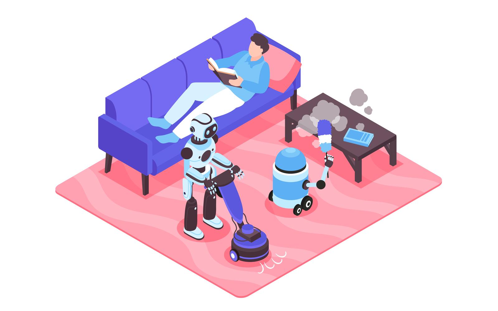 Isometric Robot Housework 210112157 Vector Illustration Concept