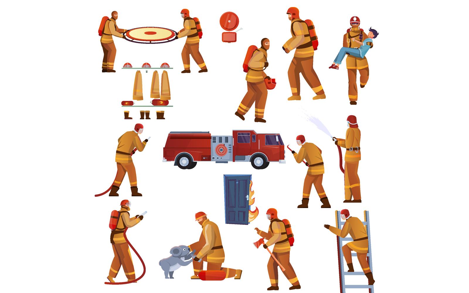 Firefighters Set Flat 210151110 Vector Illustration Concept