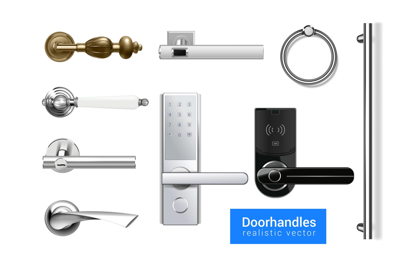 Door Knobs Handles Realistic Set 210121114 Vector Illustration Concept