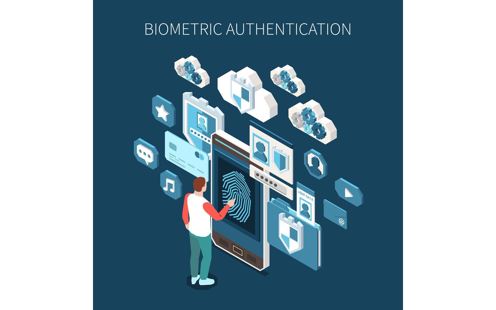 Biometric Authentication Isometric 210210919 Vector Illustration Concept