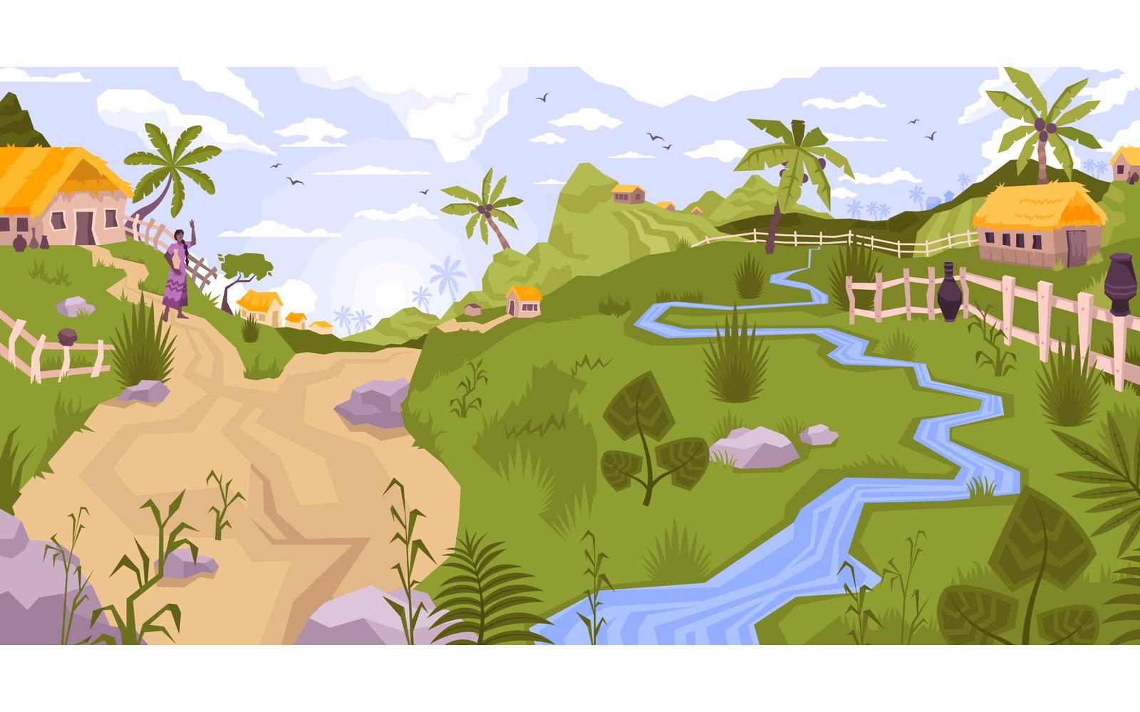 Landscape Village Flat 210150718 Vector Illustration Concept