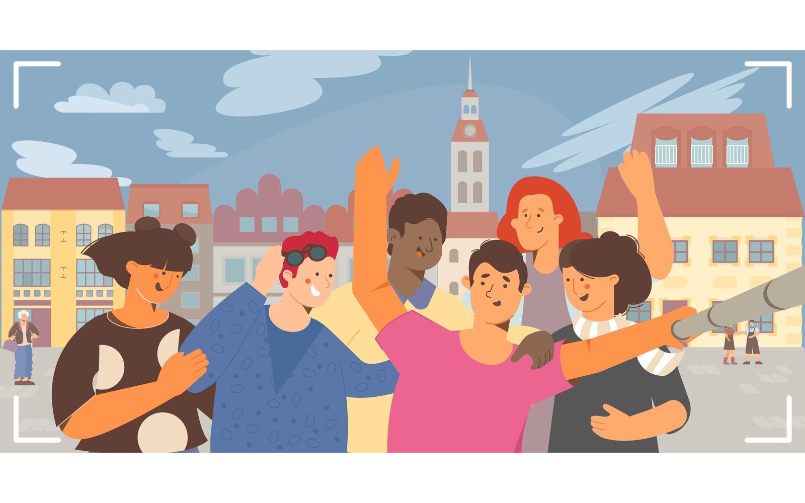 Selfie Group Flat 210360202 Vector Illustration Concept