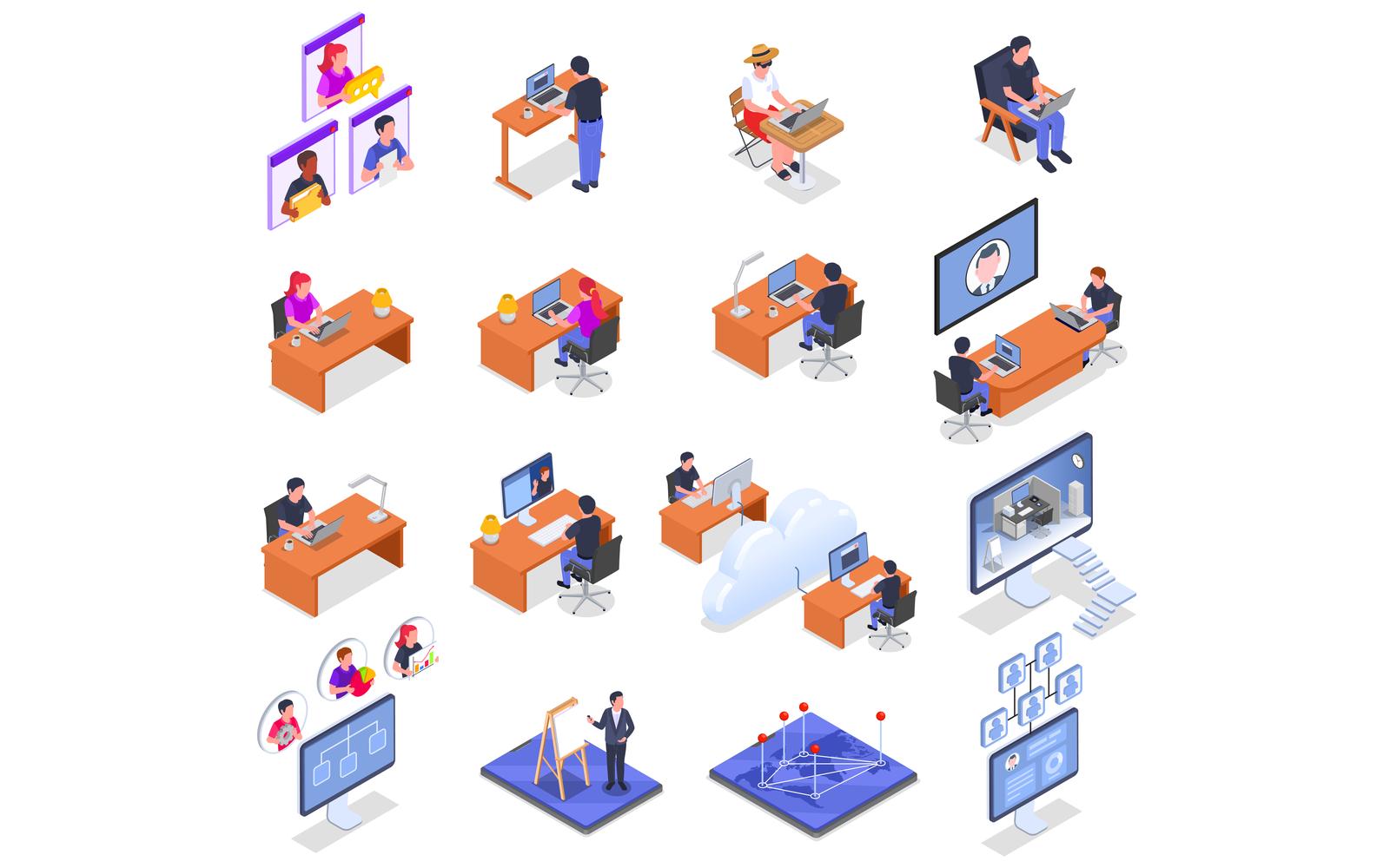 Remote Management Distant Work Isometric Icons 210220112 Vector Illustration Concept