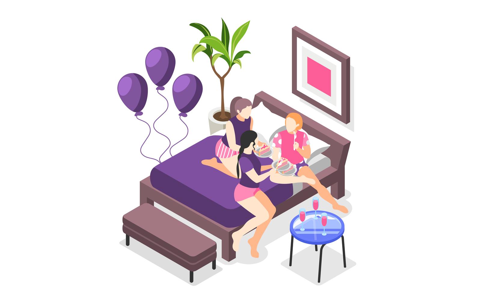 Pajama Party Isometric Background 201030145 Vector Illustration Concept