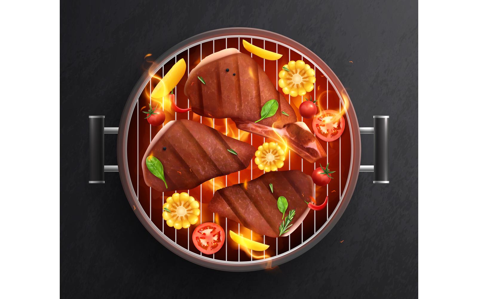 Roasted Meat Vegetabless Bbq Grill Realistic 210130927 Vector Illustration Concept