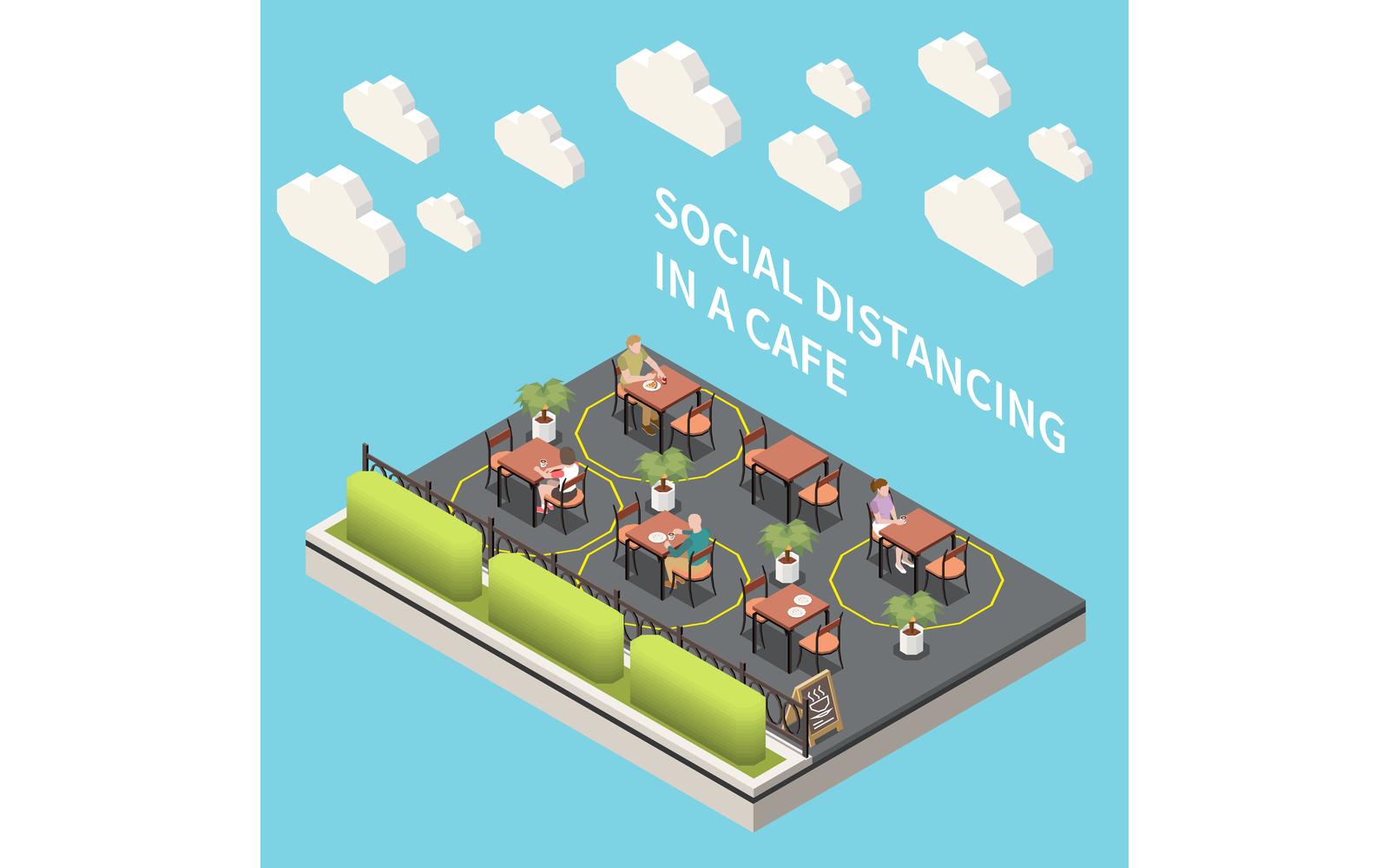 Social Distancing Isometric 210210903 Vector Illustration Concept