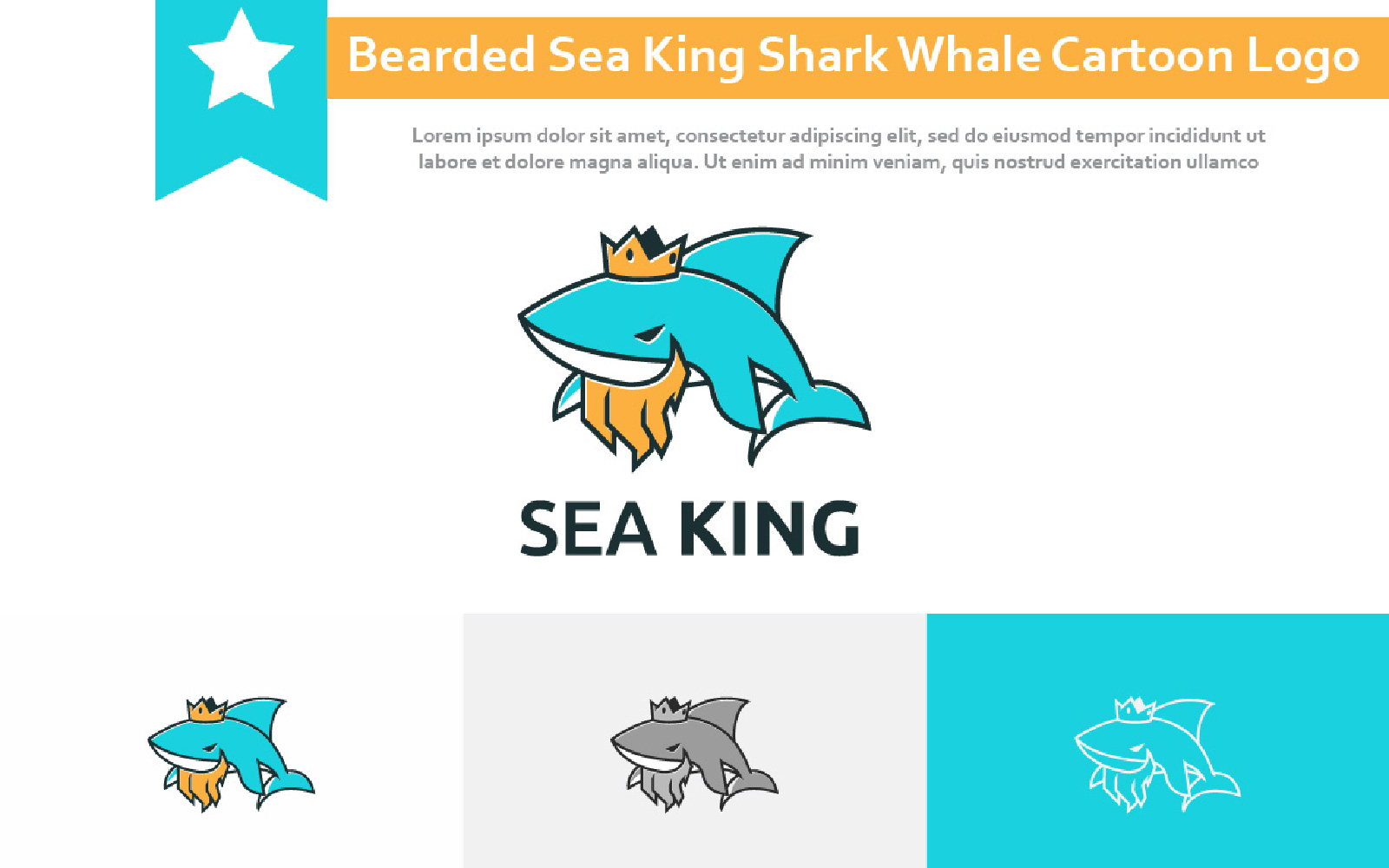 Bearded Sea King Elder Shark Whale Cartoon Logo