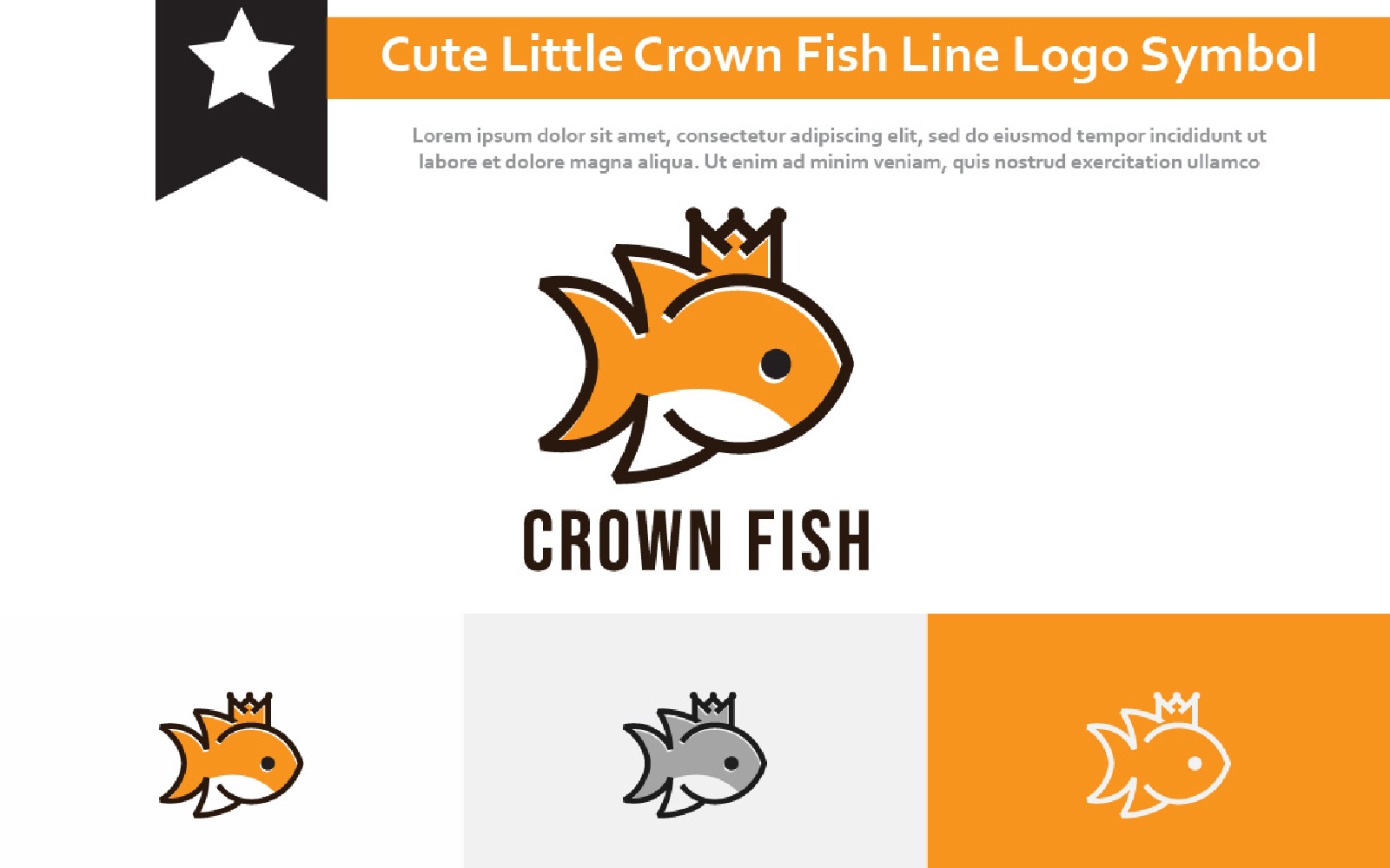 Cute Little Crown Fish Line Logo Symbol