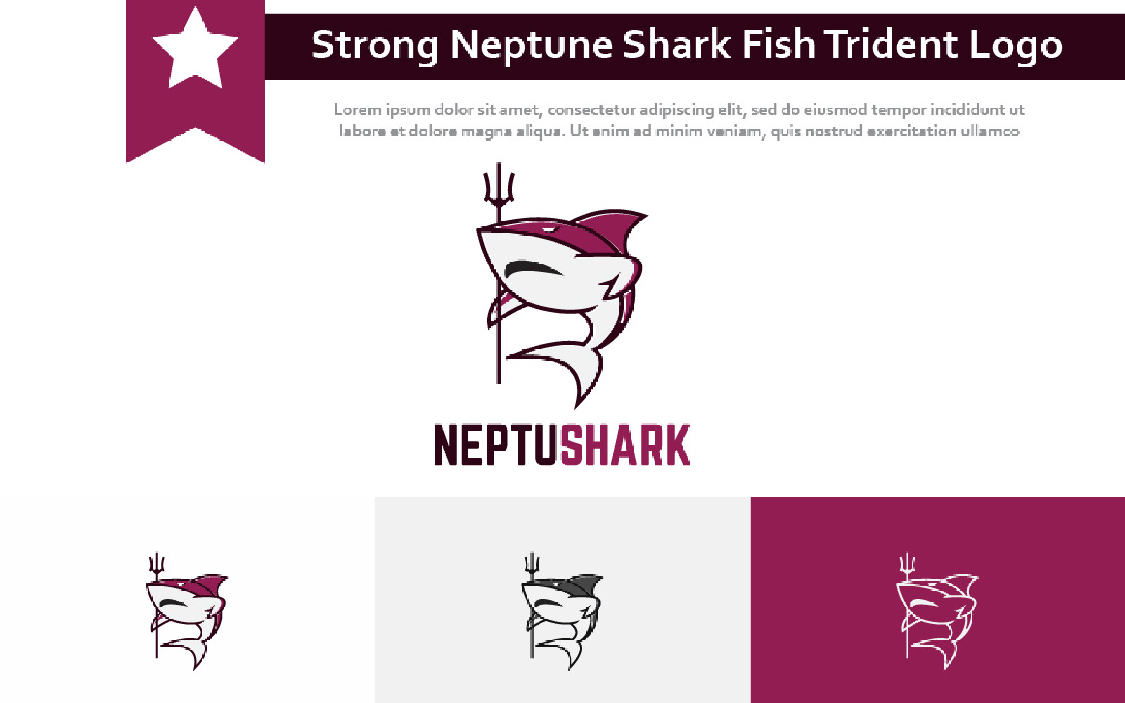 Strong Neptune Shark Fish Sea King Trident Logo