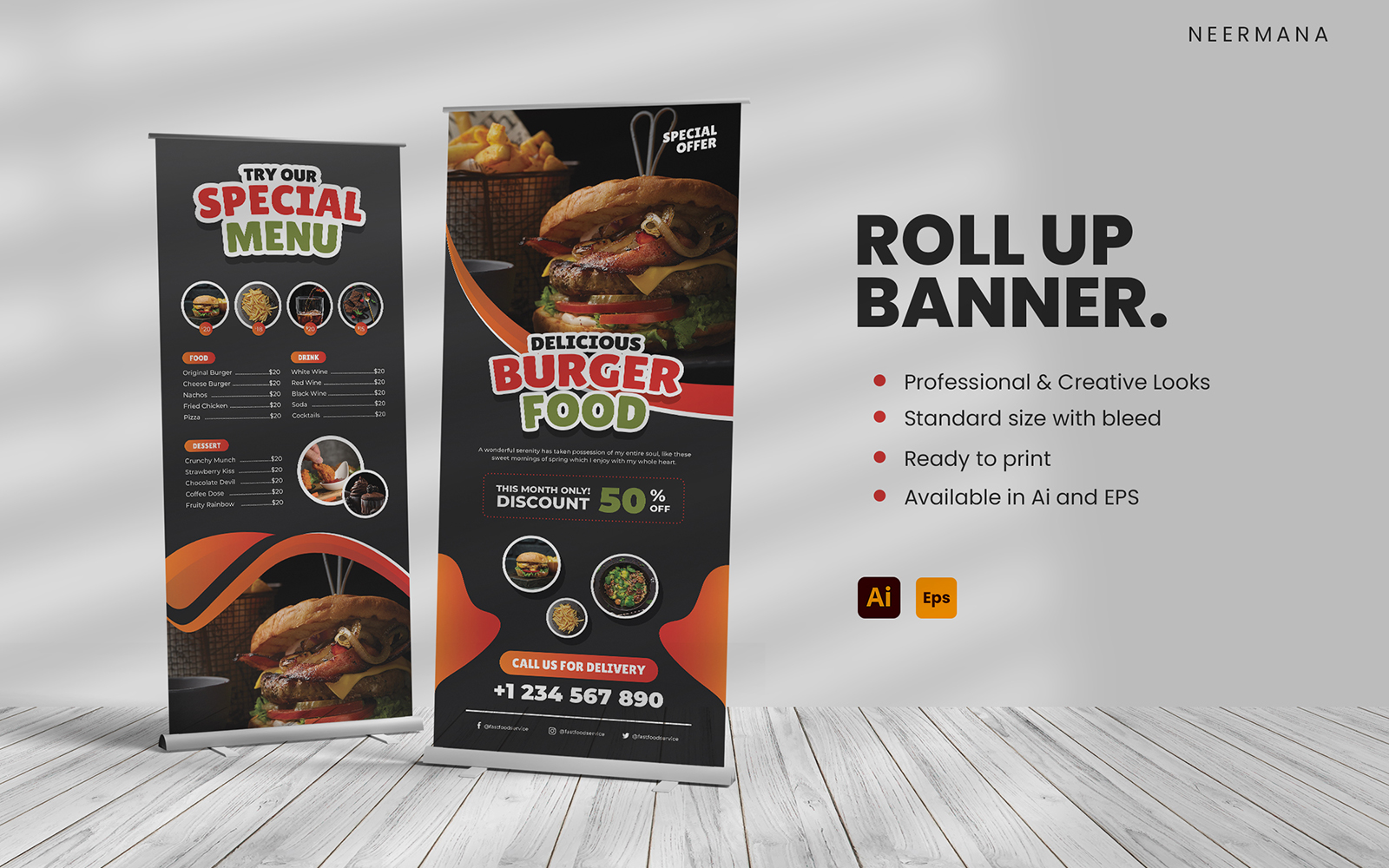 Food Roll Up Banner Corporate identity template