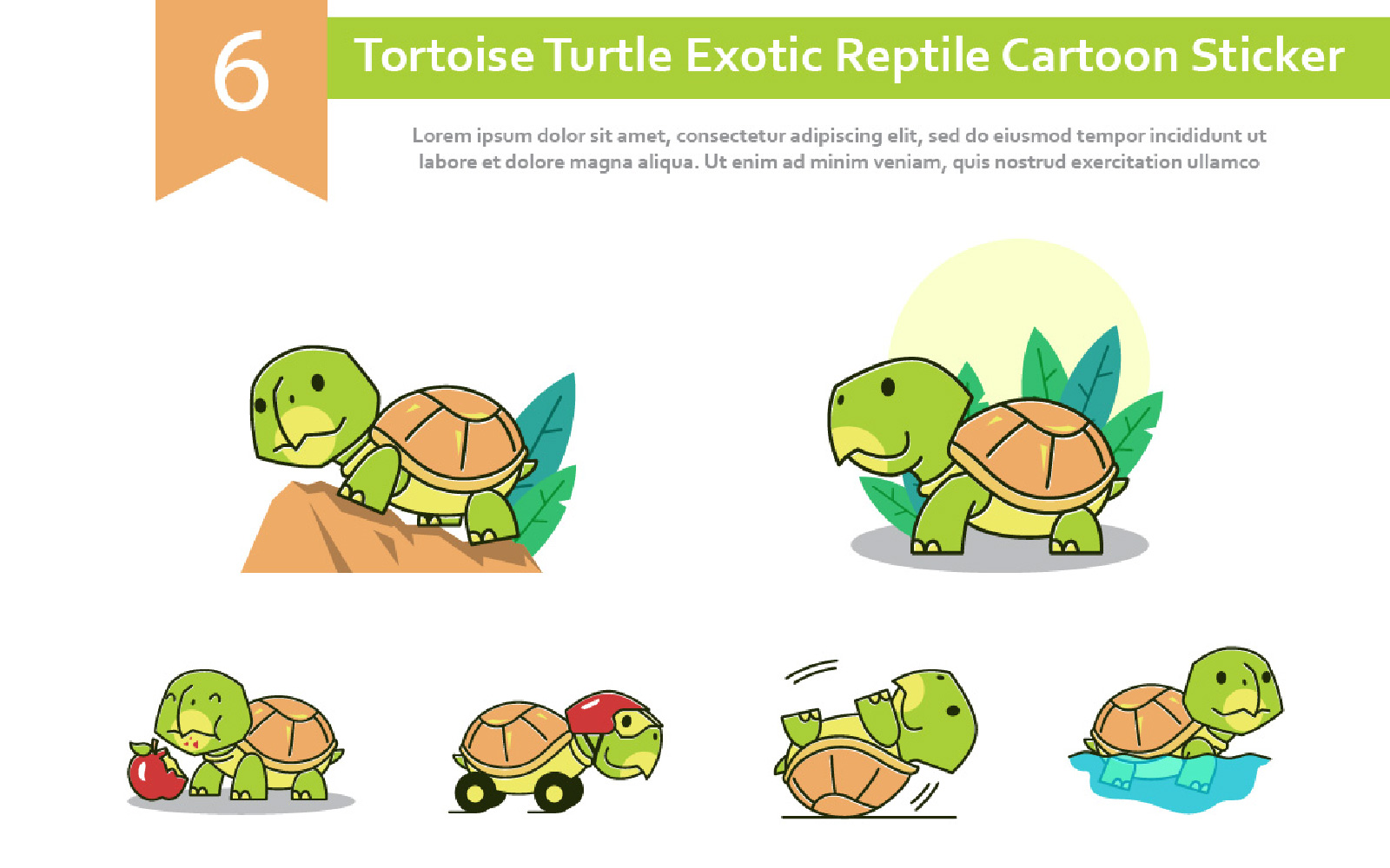 6 Tortoise Turtle Reptile Cartoon Sticker Illustration
