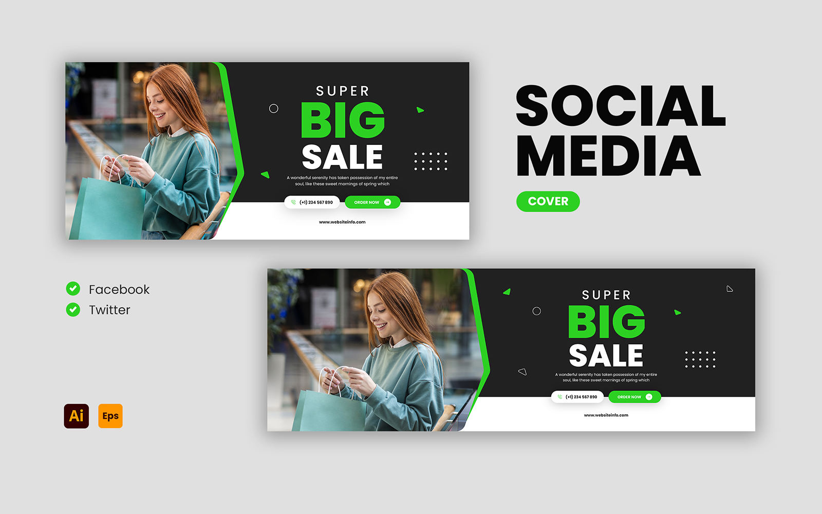 Green Black Super Big Sale Social Media Cover
