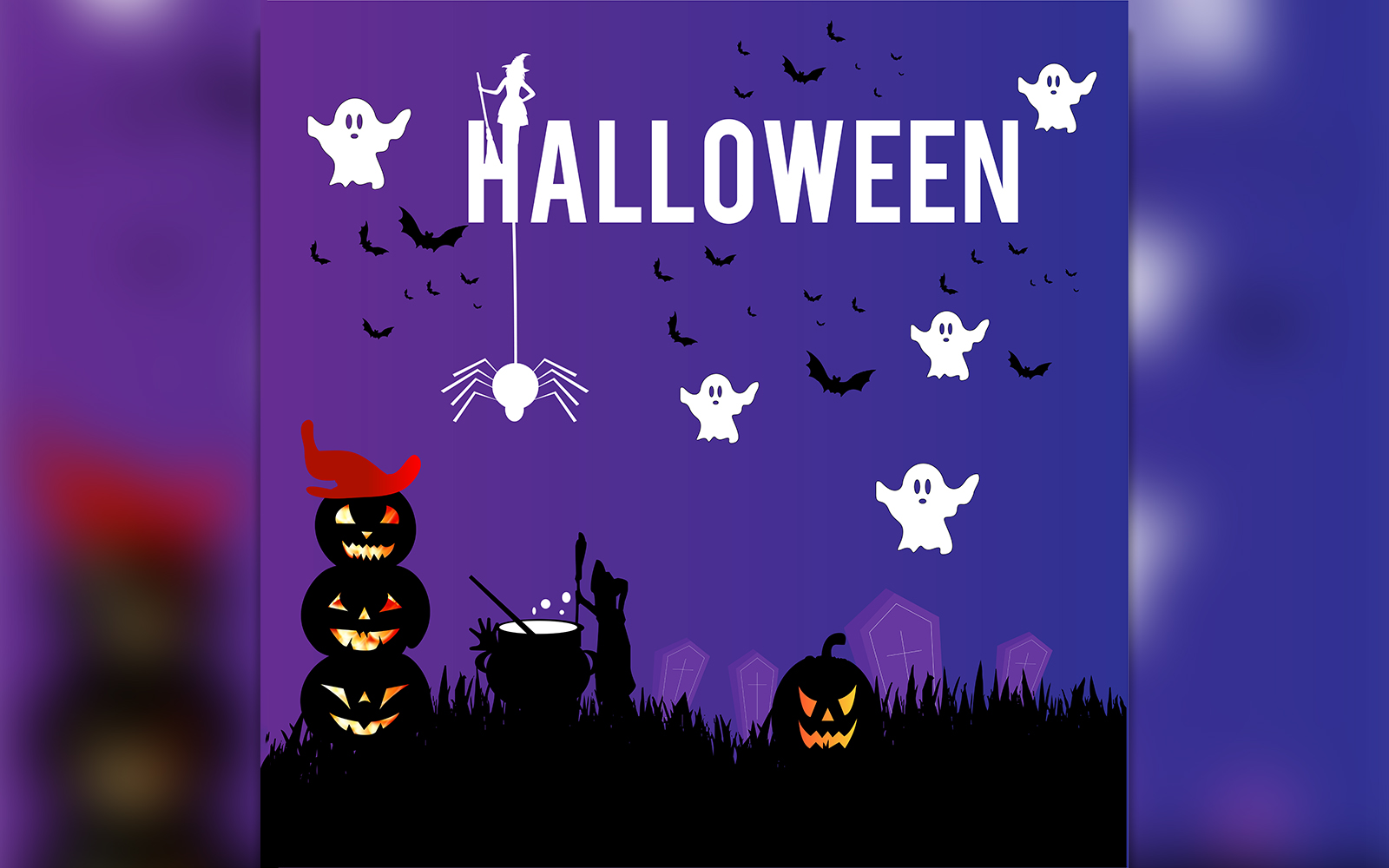 Halloween Background Template With pumpkin, bat
