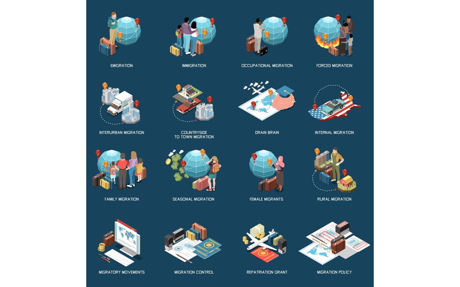 Population Mobility Migration Displacement Isometric Set-01 200910924 Vector Illustration Concept