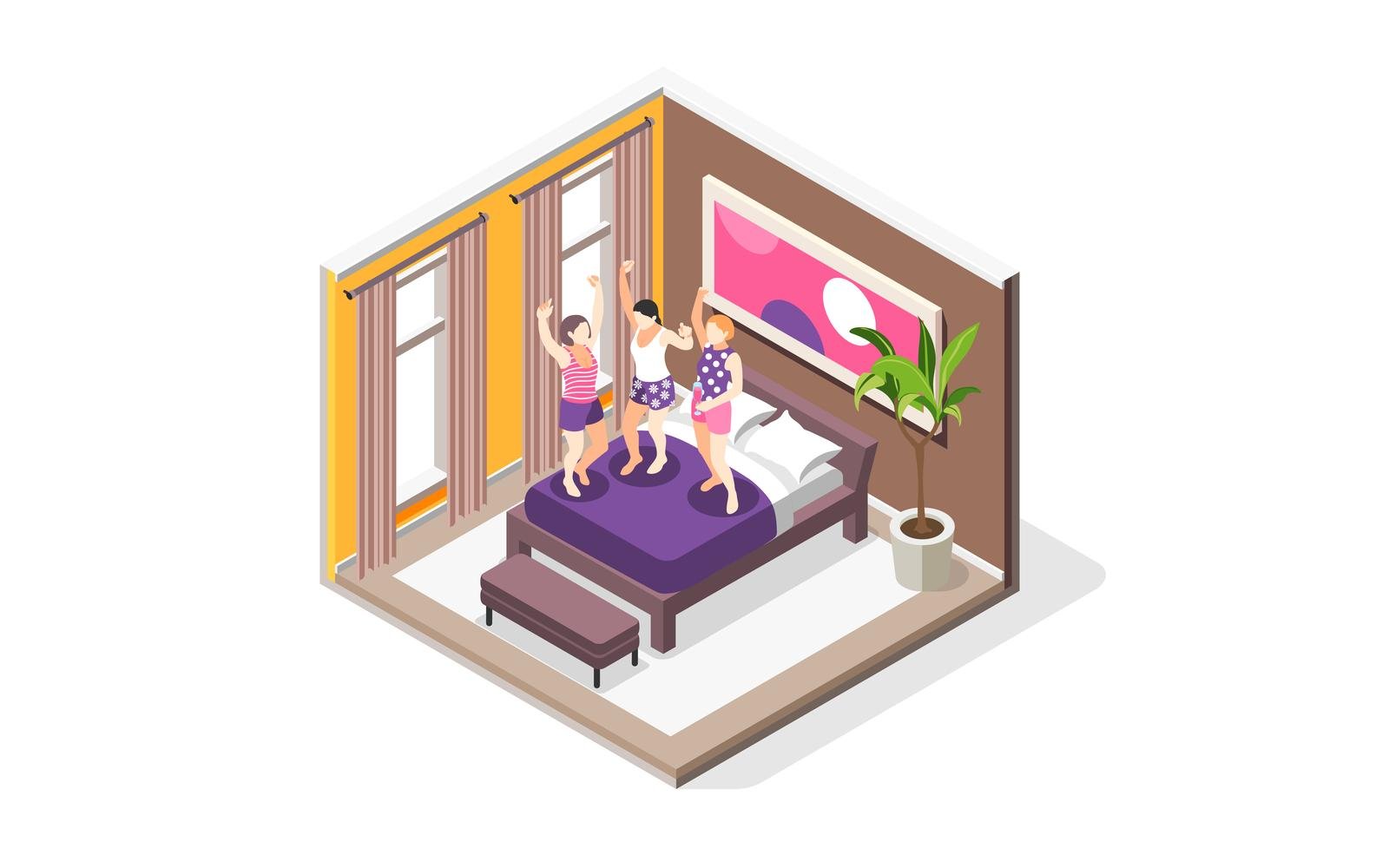 Pajama Party Isometric Composition 201030140 Vector Illustration Concept