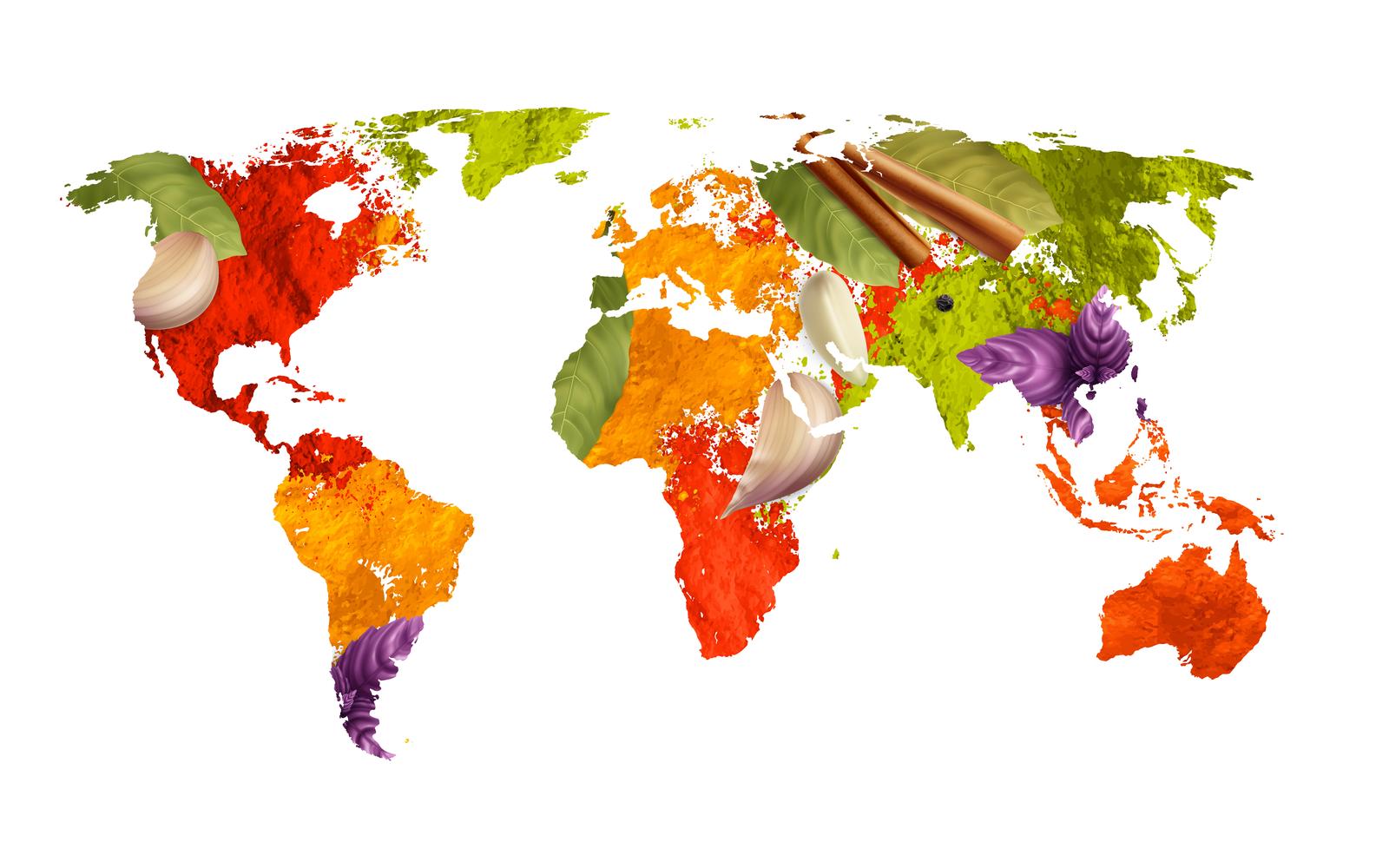 Spices And Herbs World Map Realistic 201030912 Vector Illustration Concept