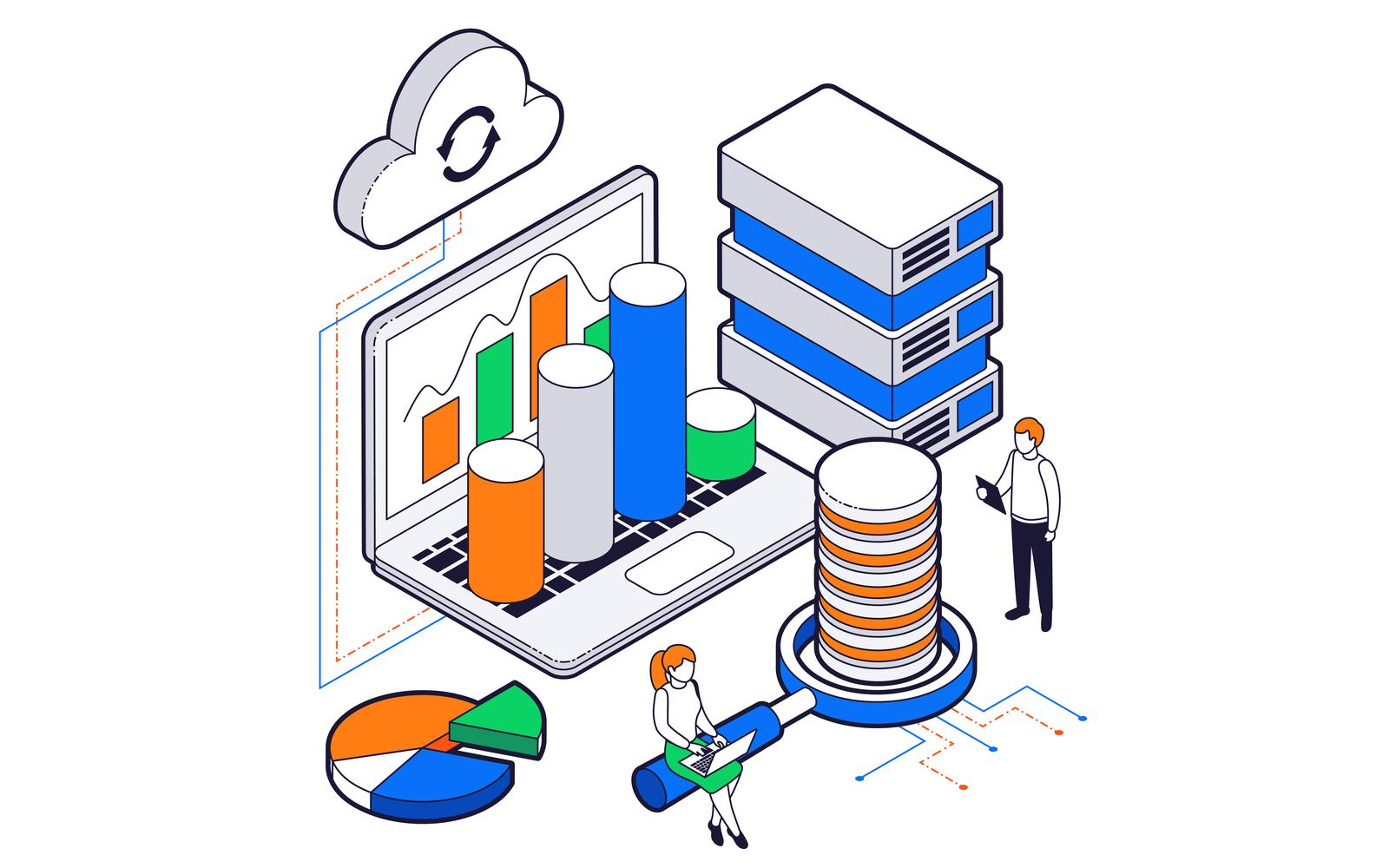 Big Data Science Analysis Isometric Set 201003926 Vector Illustration Concept