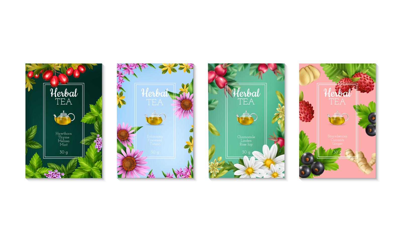 Realistic Herbal Green Tea Poster Set 200830525 Vector Illustration Concept