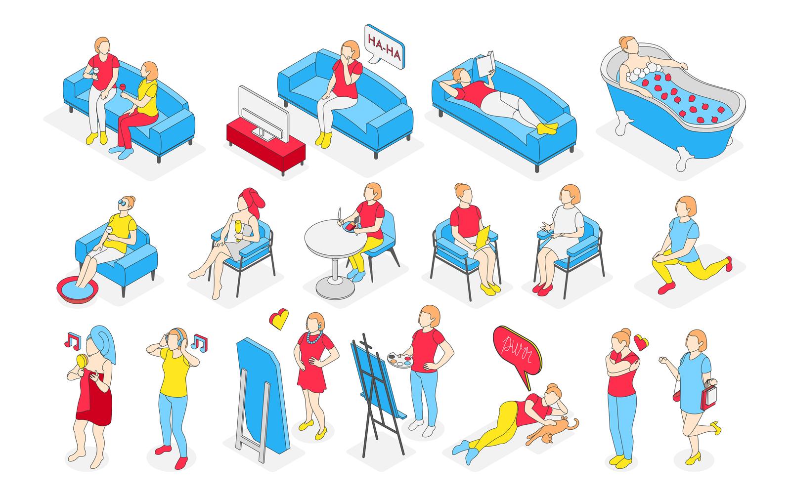 Self Care Concept Isometric Recolor 200930115 Vector Illustration Concept