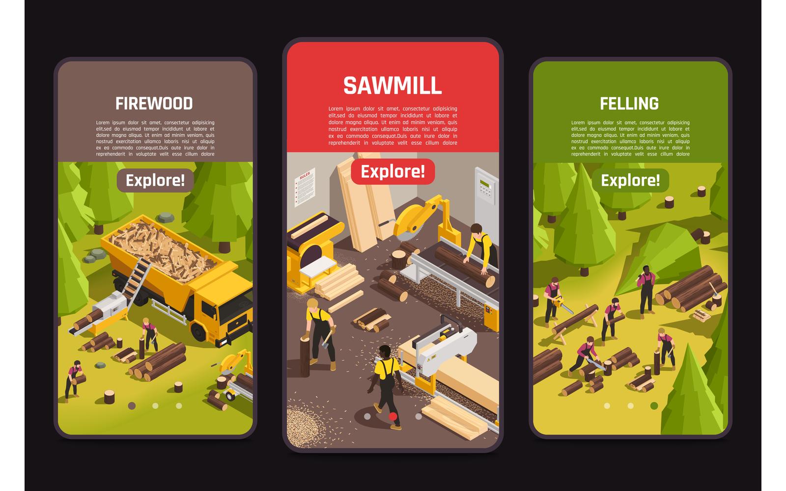 Sawmill Timber Mill Lumberjack Isometric-01 200910133 Vector Illustration Concept