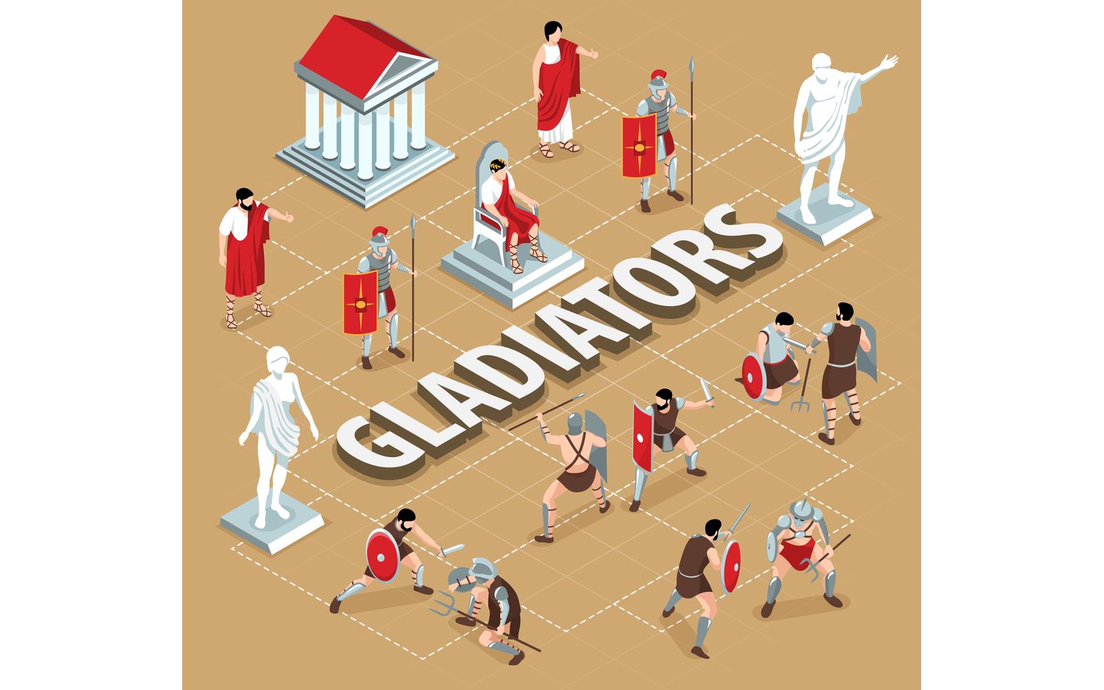 Isometric Ancient Rome Gladiators Flowchart 201010526 Vector Illustration Concept