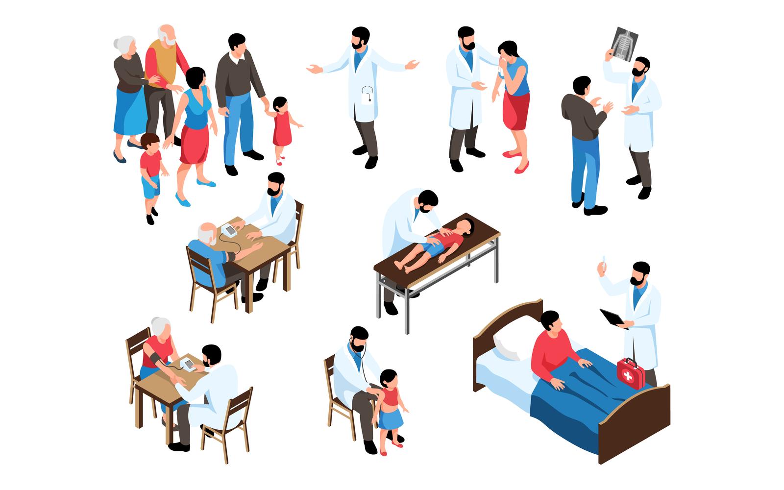 Isometric Family Doctor Set 201010515 Vector Illustration Concept