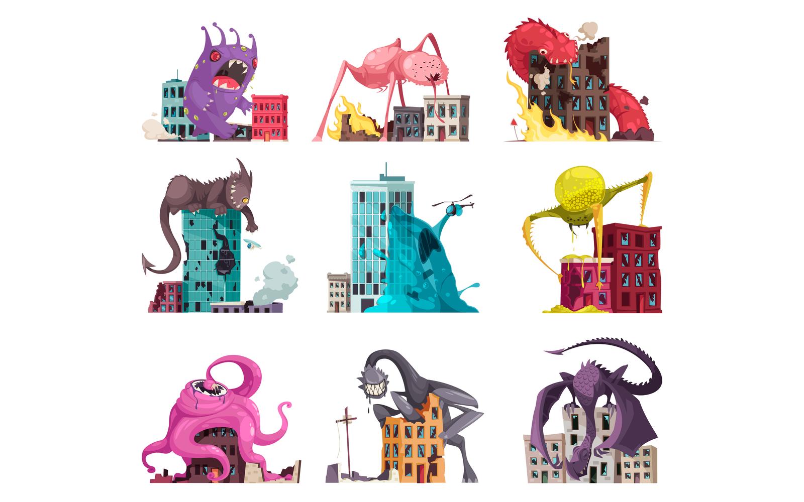 Monster Attacking Set 201012622 Vector Illustration Concept