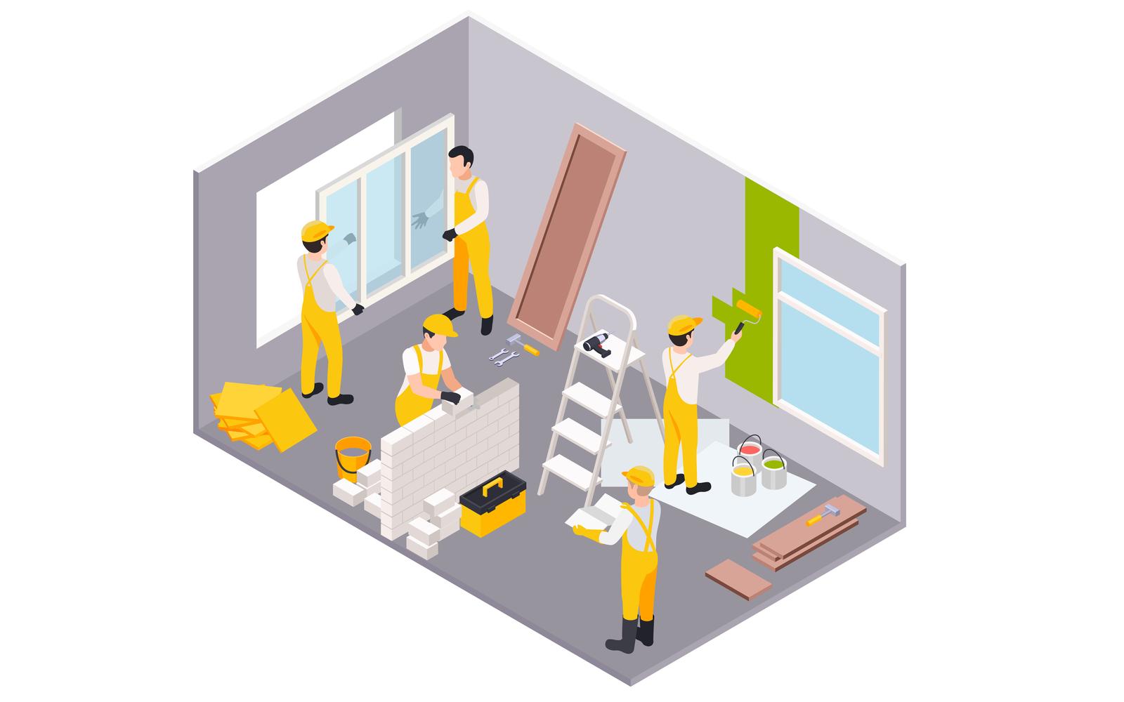 Renovation Repair Works Isometric Set 200803917 Vector Illustration Concept