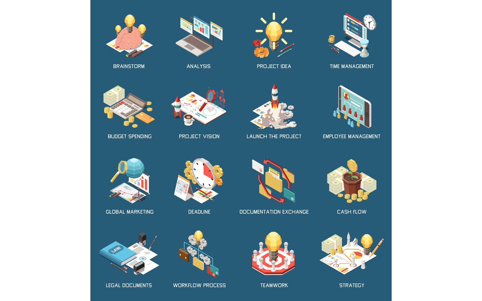 Project Management Isometric Set 200910915 Vector Illustration Concept