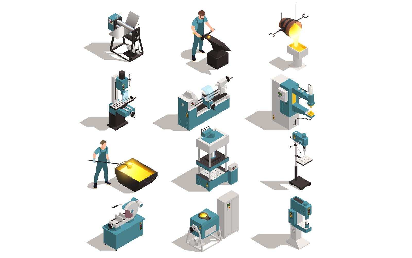 Metalworking People Isometric Set 201010111 Vector Illustration Concept