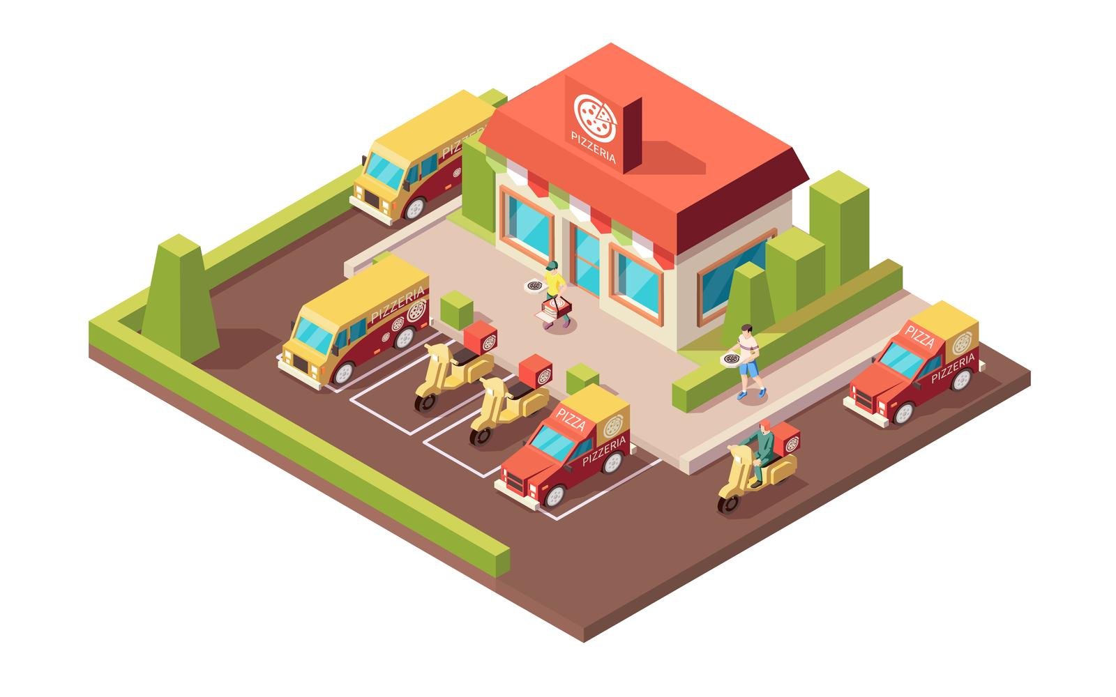 Pizza Production Pizzeria Isometric Composition 201160706 Vector Illustration Concept