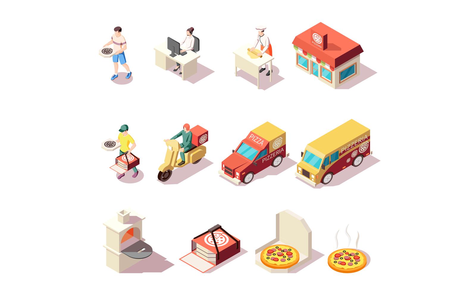 Pizza Production Pizzeria Isometric Set 201160701 Vector Illustration Concept