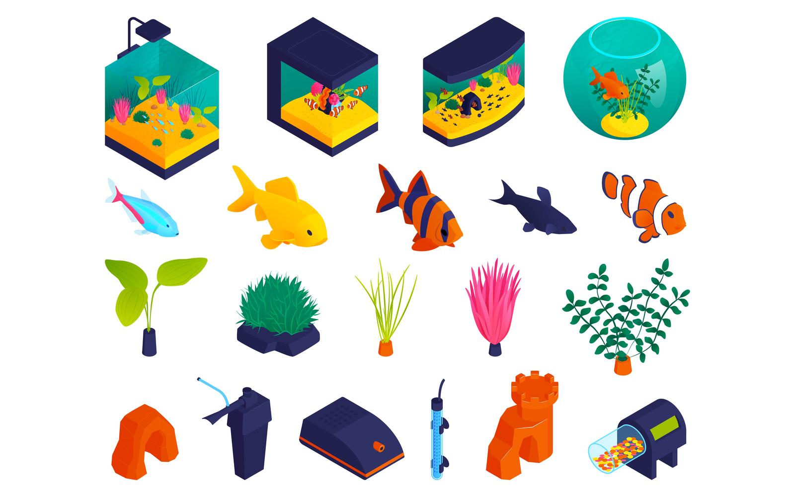 Isometric Aquarium Color Set 201150429 Vector Illustration Concept