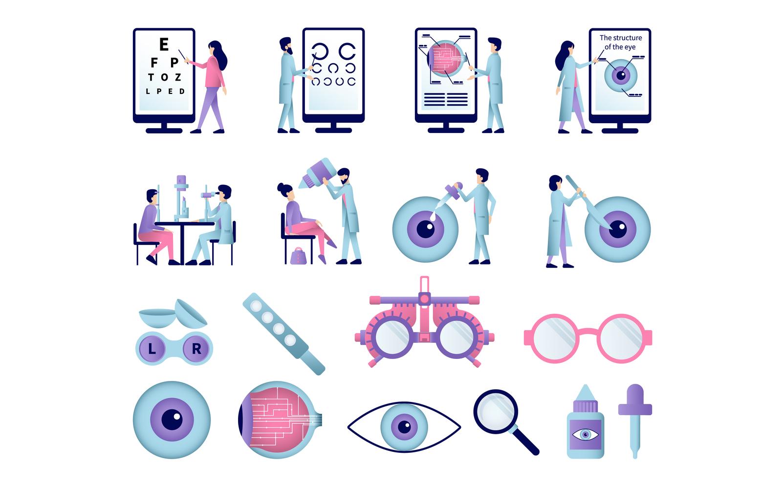 Ophthalmology Flat Set 201160707 Vector Illustration Concept