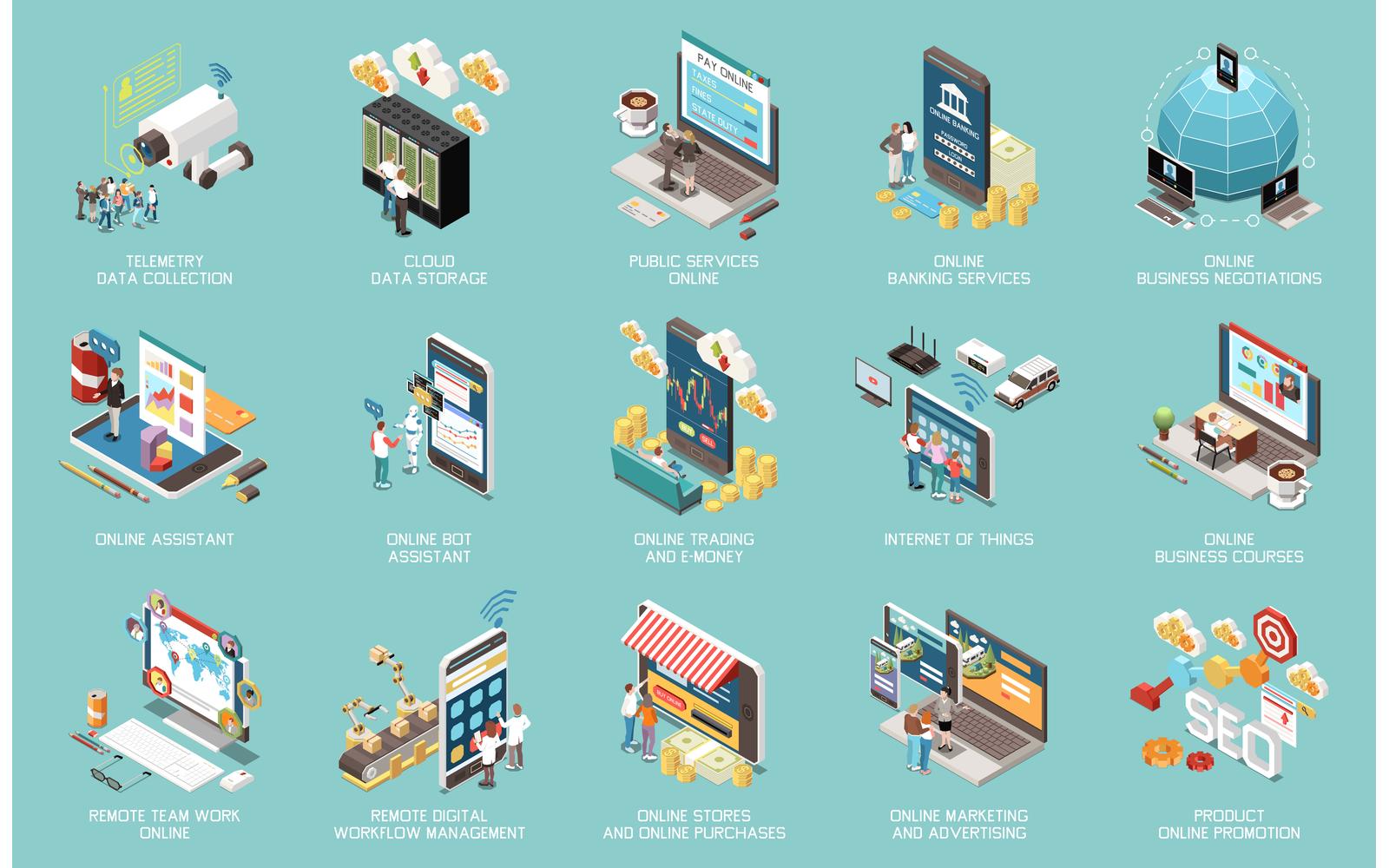 Digital Transformation Digitization Isometric Icons 201110918 Vector Illustration Concept