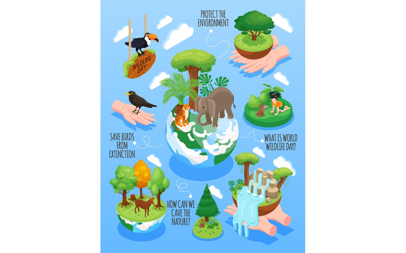 Isometric World Wildlife Day Illustration 201112139 Vector Illustration Concept