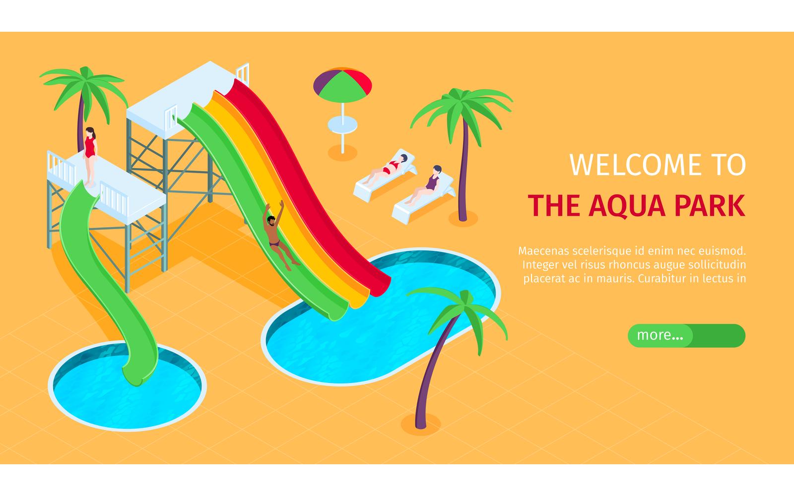 Isometric Water Aqua Park Horizontal Banner 201150419 Vector Illustration Concept