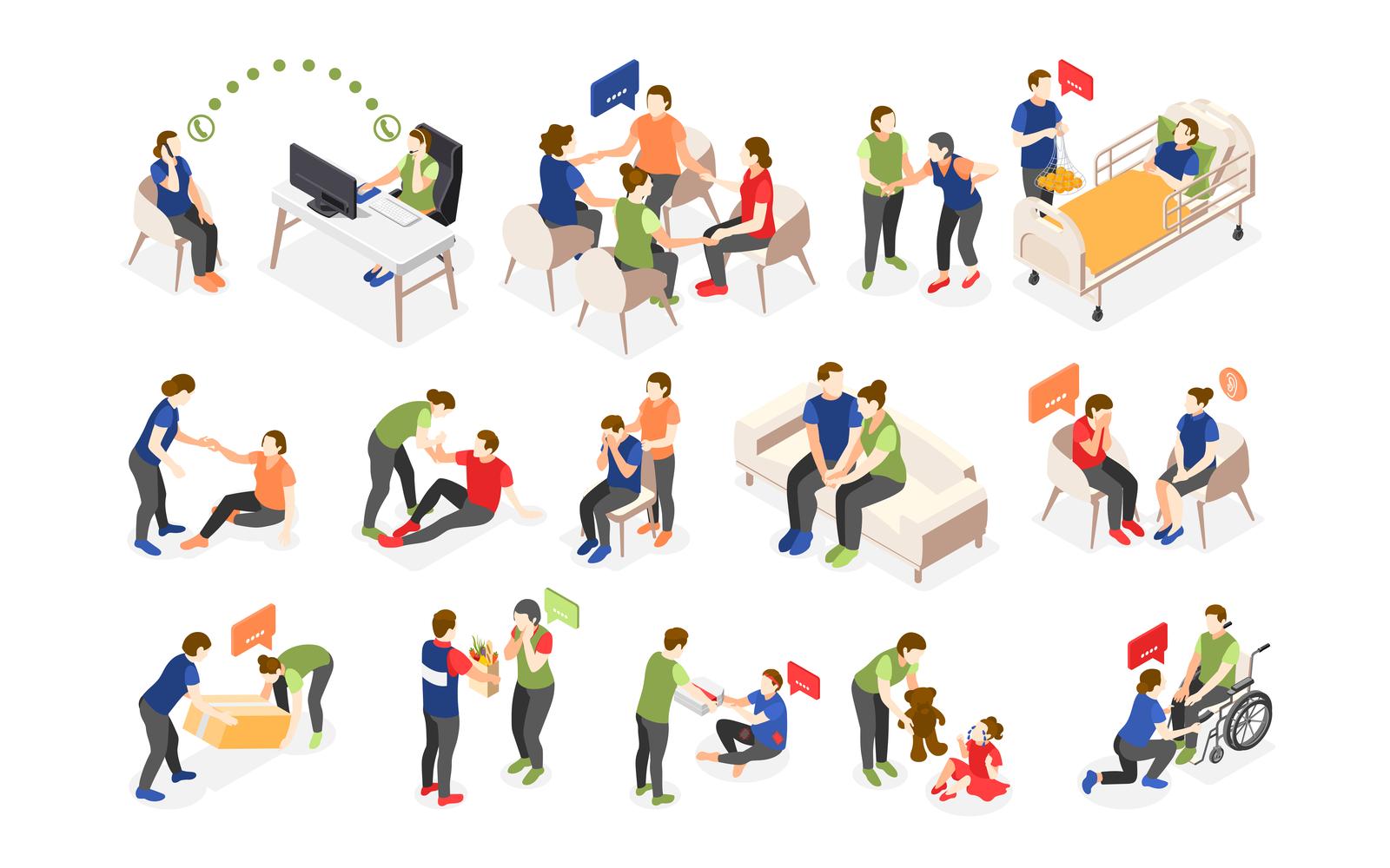 Mutual Help Isometric Icons 201230101 Vector Illustration Concept