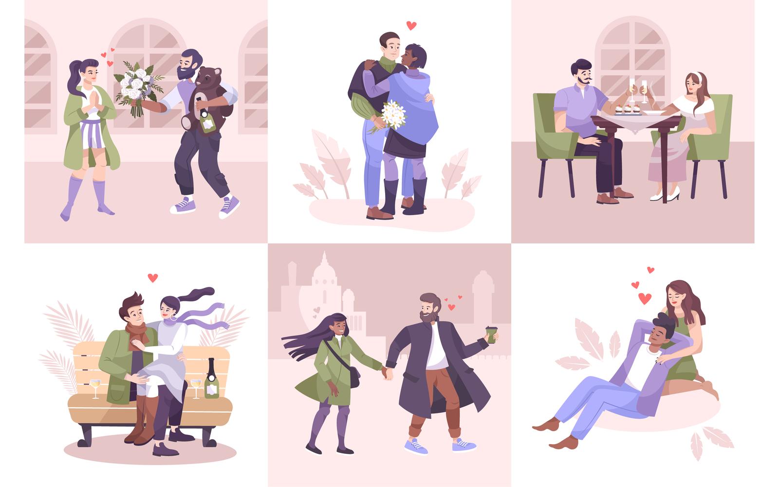 Romantic Couple Composition Set Flat 201150730 Vector Illustration Concept